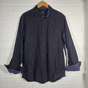 Vtg BUGATCHI UOMO XXL Stripe Dress Shirt Long Sleeve Button Up Cotton Flip Cuff